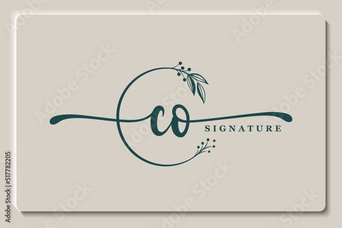 signature logo design co initial isolated leaf and flower