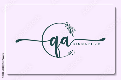 signature logo design qa initial isolated leaf and flower