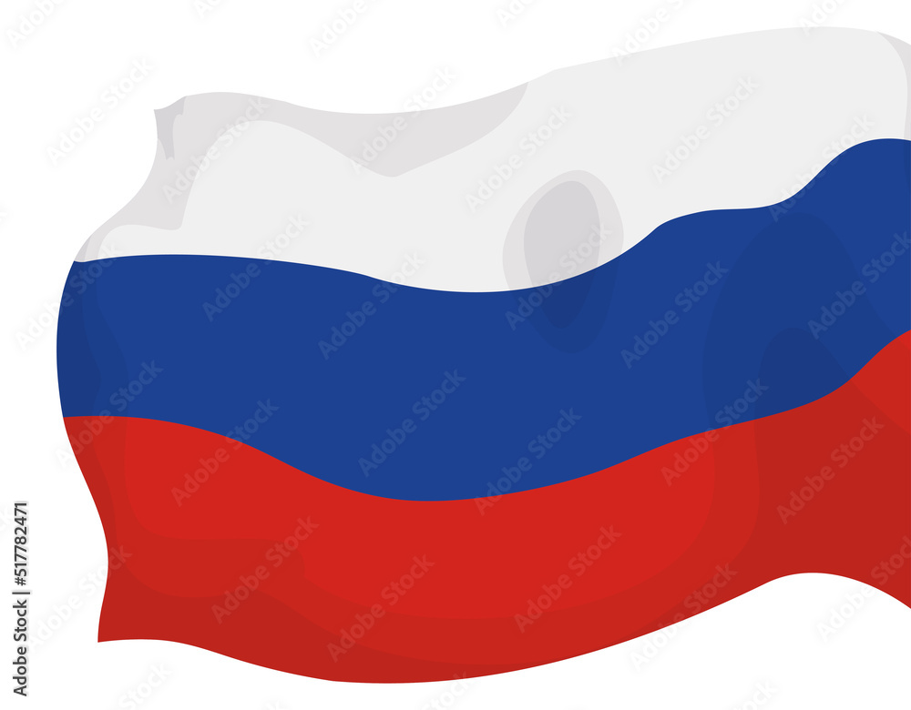 Naklejka premium Tricolor Russian flag in cartoon style waving from the right, Vector illustration