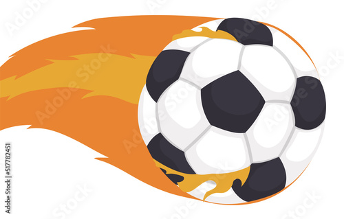 View of fast soccer ball flying with flames, Vector illustration