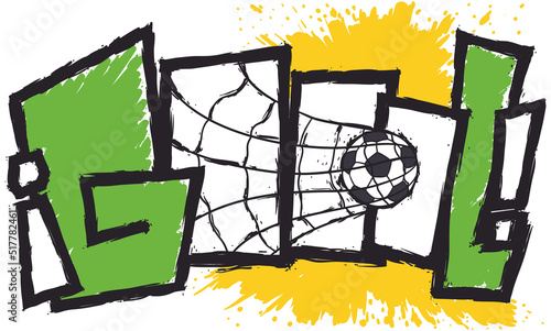 Rough design with soccer ball scoring a goal in Spanish, Vector illustration