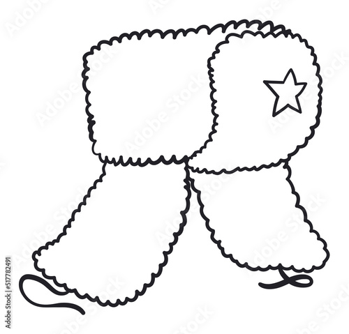 Traditional ushanka with star in outline to color it, Vector illustration