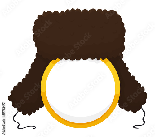 Golden button template and traditional Russian ushanka hat, Vector illustration