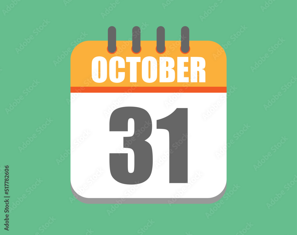 October day 31. Calendar icon for October. Vector illustration in orange and white on green background. October day 31. Calendar icon for October. Vector illustration in orange and white on green background.