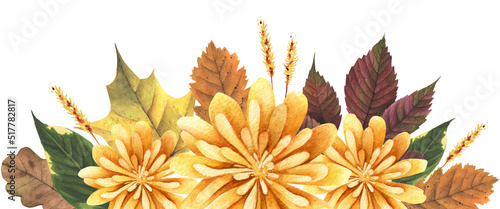 Fotografie, Tablou Watercolor autumn floral frame