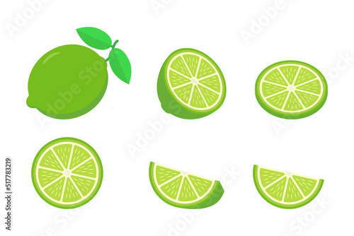 Lime set . Color vector illustration. Isolated on white background. Vector AI + 10 EPS