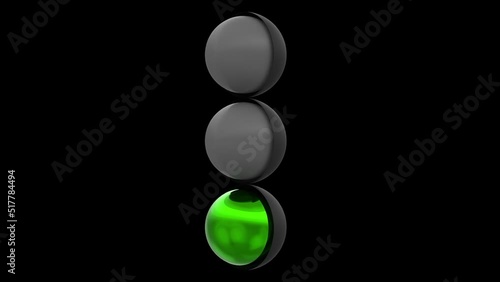 Minimal conceptual traffic light, red, yellow, green. 3D Rendering