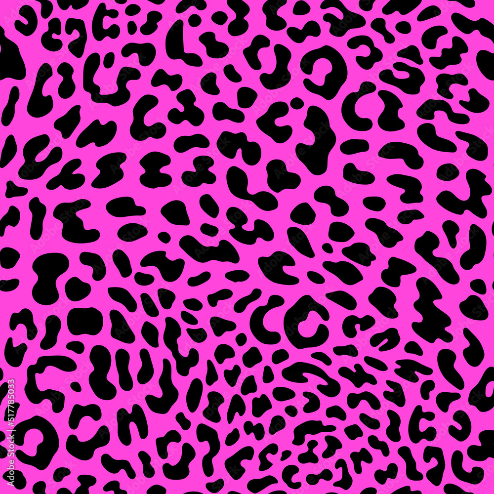 Seamless leopard pattern. Fashionable vector illustration. Black spots on pink background. Animal texture for print, textile, fabric. Seamless leopard pattern. Fashionable vector illustration. Black spots on pink background. Animal texture for print, textile, fabric.