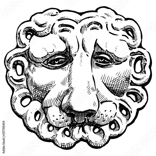 Hand drawing of vintage architectural detail lion head