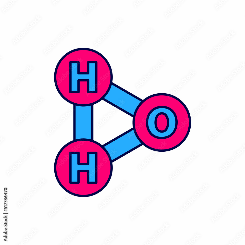 Filled outline Chemical formula for water drops H2O shaped icon isolated on white background. Vector Filled outline Chemical formula for water drops H2O shaped icon isolated on white background. Vector