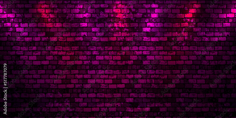 Dark red brick wall illuminated by spotlights. Background texture dark stone Dark red brick wall illuminated by spotlights. Background texture dark stone