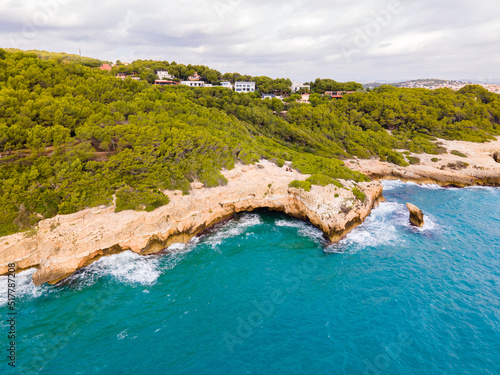 Aerial drone view of a coastline in spain catalonia tarragona