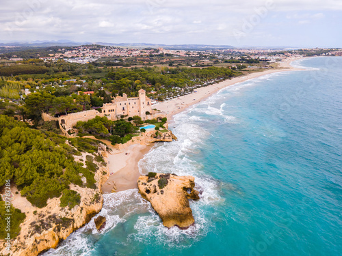 Aerial drone view of a coastline in spain catalonia tarragona