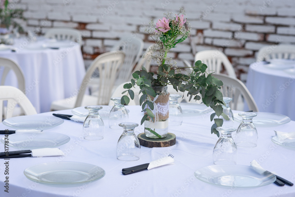 A table decorated ready for a lunch during a party