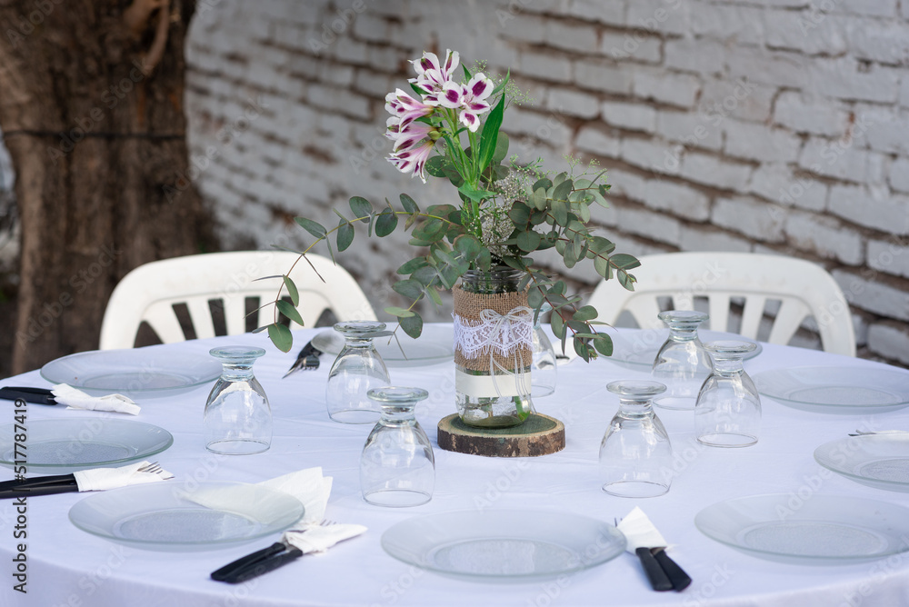 Fototapeta premium A table decorated ready for a lunch during a party