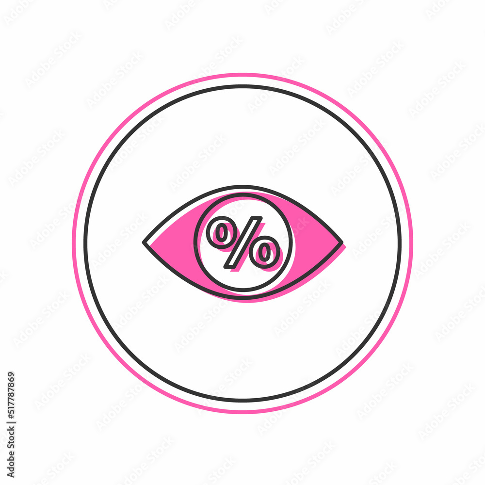 Filled outline Eye with percent icon isolated on white background. Shopping tag sign. Special offer sign. Discount coupons symbol. Vector Filled outline Eye with percent icon isolated on white background. Shopping tag sign. Special offer sign. Discount coupons symbol. Vector