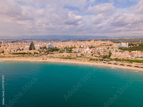 aerial drone view of the beach and ocean