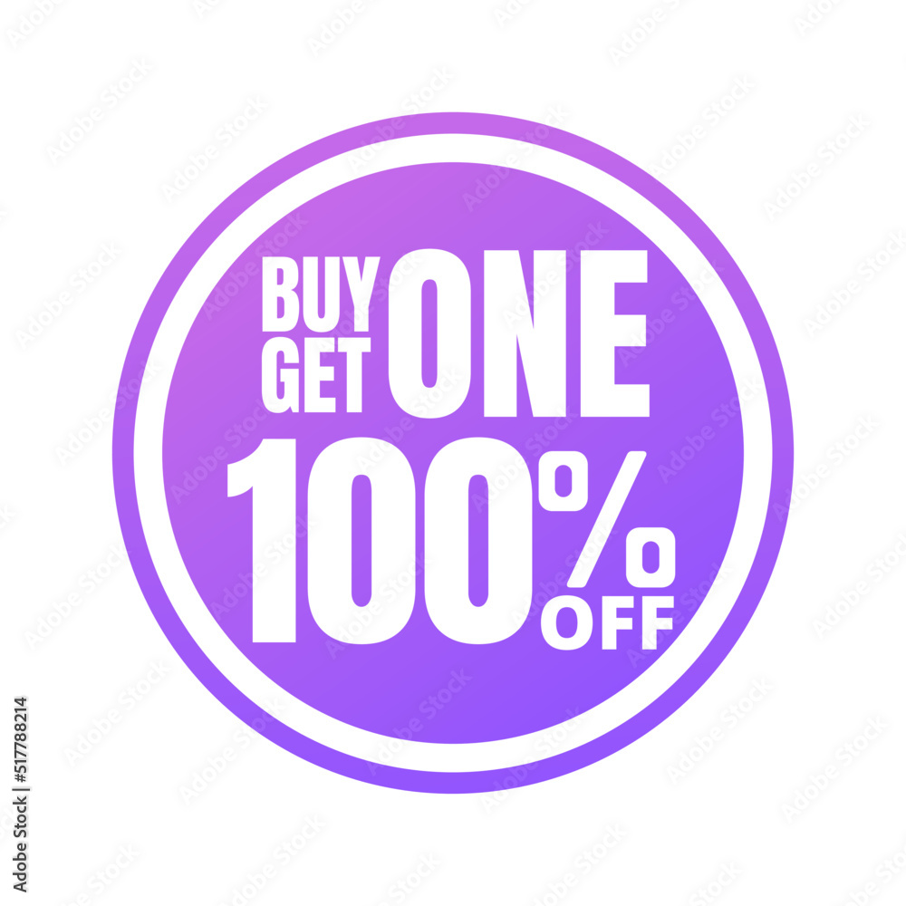 100% off, buy get one, online super discount purple button. Vector illustration, icon Hundred 100% off, buy get one, online super discount purple button. Vector illustration, icon Hundred