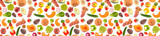 Panoramic fruit and vegetable seamless pattern isolated on white background.