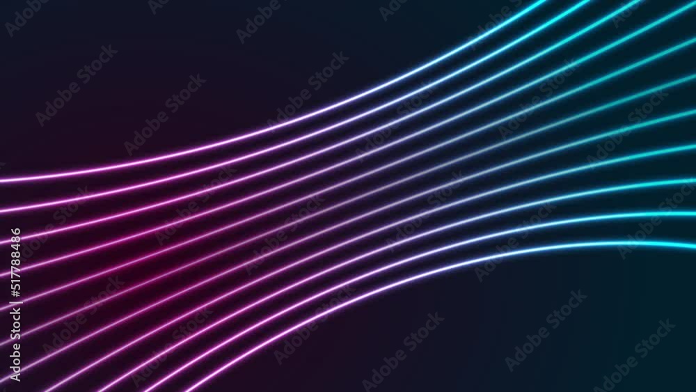 Blue and ultraviolet neon laser glowing curved wavy lines abstract ...