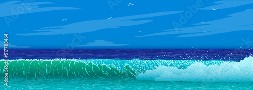 beautiful blue wave at ocean shore 