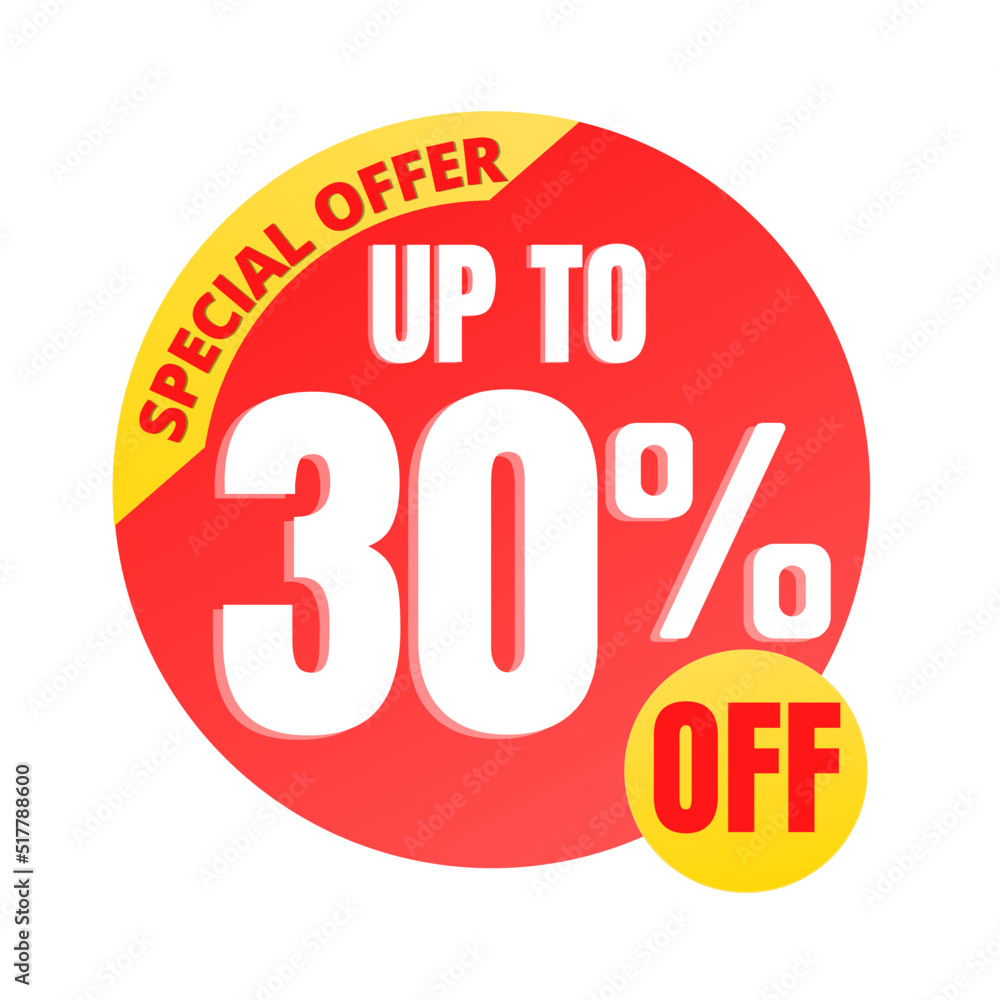 30% off, UP to special offer, icon mega discount, Vector illustration design red, Thirty 30% off, UP to special offer, icon mega discount, Vector illustration design red, Thirty