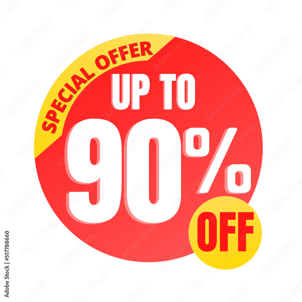 90% off, UP to special offer, icon mega discount, Vector illustration design red, Ninety 90% off, UP to special offer, icon mega discount, Vector illustration design red, Ninety