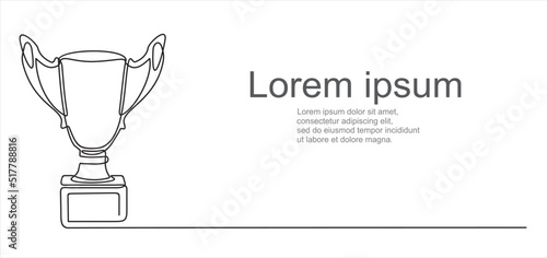 One line drawing continuous line winner trophy. Can used for logo, emblem, slide show and banner. Illustration with quote template. 