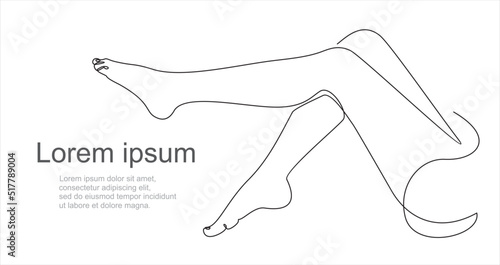 Beauty salon banner. Line icon legs. Minimal beautiful feminine sketch for label design of natural cosmetics, fashion banner. Linear illustration depilation of legs.