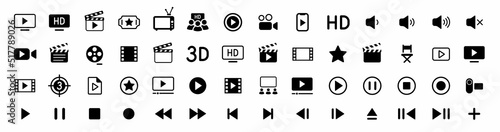 Cinema icons set. Movie Icons collection. Clapper board icon set. Contains such icon as film, movie, tv, video and more. Movie, Video icons, Collection film, TV sign. Vector illustration.