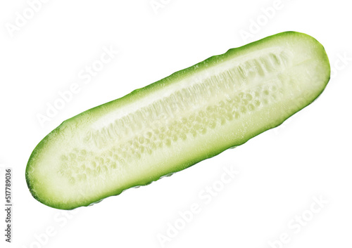 Half of fresh ripe cucumber on white background