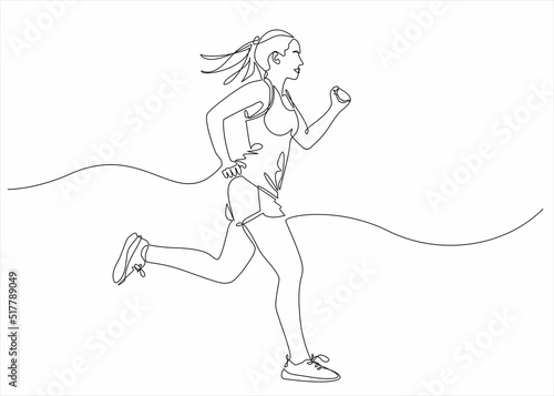 continuous line drawing of running woman with dynamic movement vector illustration