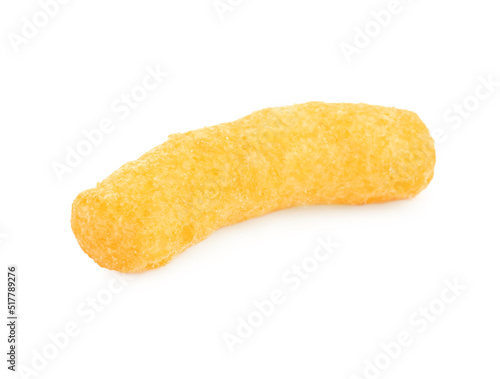 One tasty cheesy corn puff isolated on white