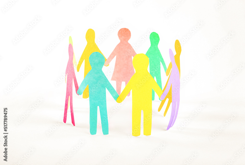 Paper human figures making circle on white background. Diversity and Inclusion concept Paper human figures making circle on white background. Diversity and Inclusion concept