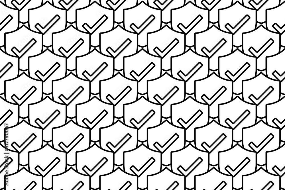 Seamless pattern completely filled with outlines of protection mark symbols. Elements are evenly spaced. Vector illustration on white background