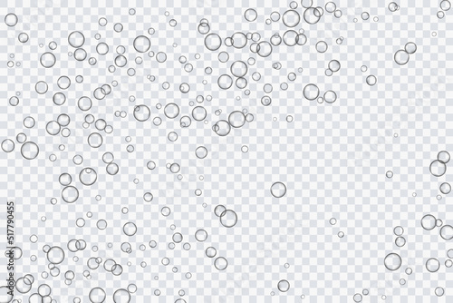 Air bubbles, oxygen, champagne crystal clear, isolated on a transparent background of modern design. Vector illustration of EPS 10.