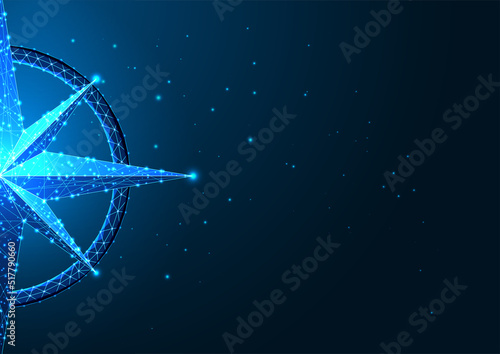 Compass as a metaphor of strategy, direction, business principles and goals concept banner on blue 