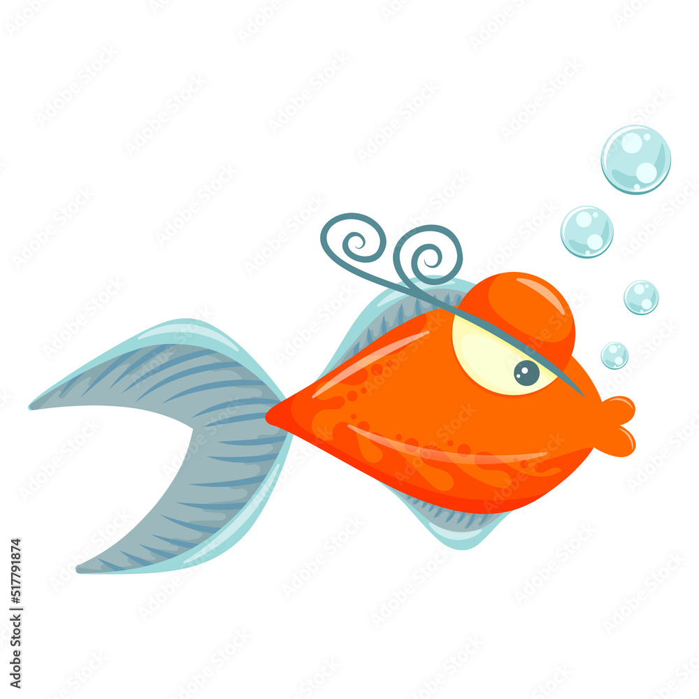 Cute cartoon fish illustration. Isolated on white background.