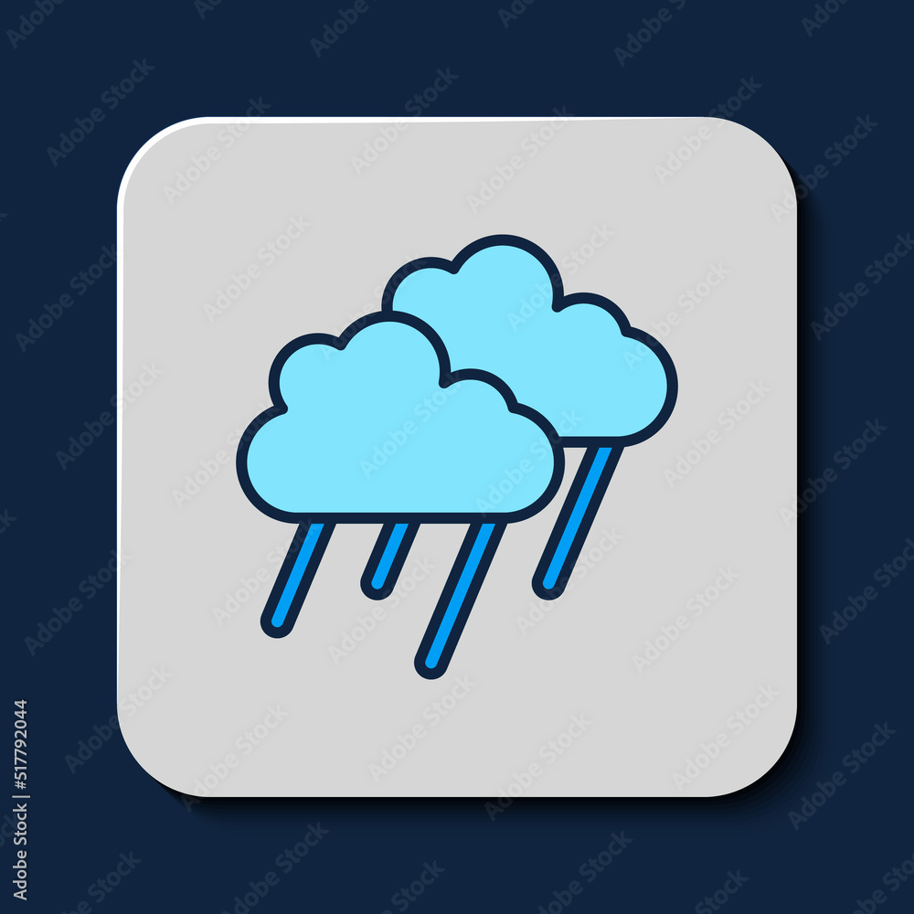 Filled outline Cloud with rain icon isolated on blue background. Rain cloud precipitation with rain drops. Vector Filled outline Cloud with rain icon isolated on blue background. Rain cloud precipitation with rain drops. Vector
