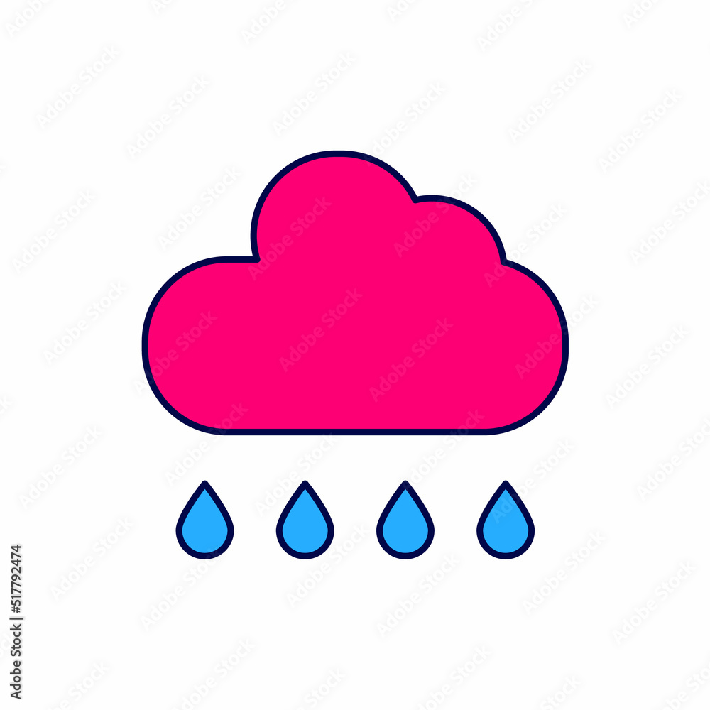 Filled outline Cloud with rain icon isolated on white background. Rain cloud precipitation with rain drops. Vector Filled outline Cloud with rain icon isolated on white background. Rain cloud precipitation with rain drops. Vector