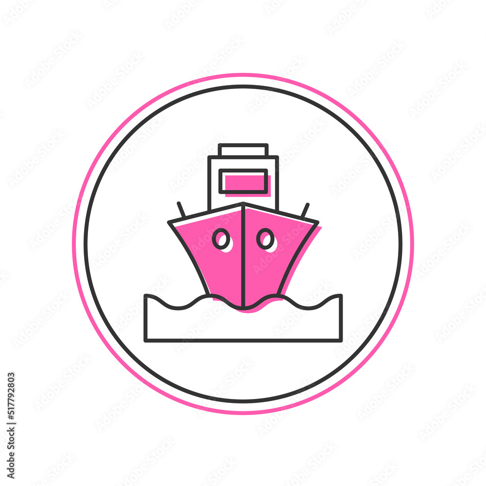 Filled outline Cargo ship icon isolated on white background. Vector