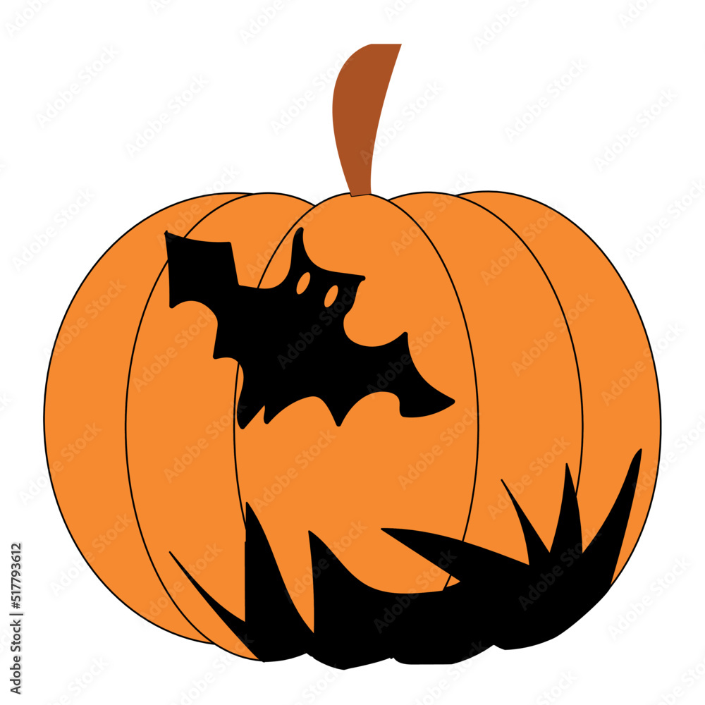 Fototapeta premium Halloween pumpkin icon. Vector. Autumn symbol. Flat design. Halloween scary pumpkin with smile, happy face. Orange squash silhouette isolated on white background. Cartoon colorful illustration.