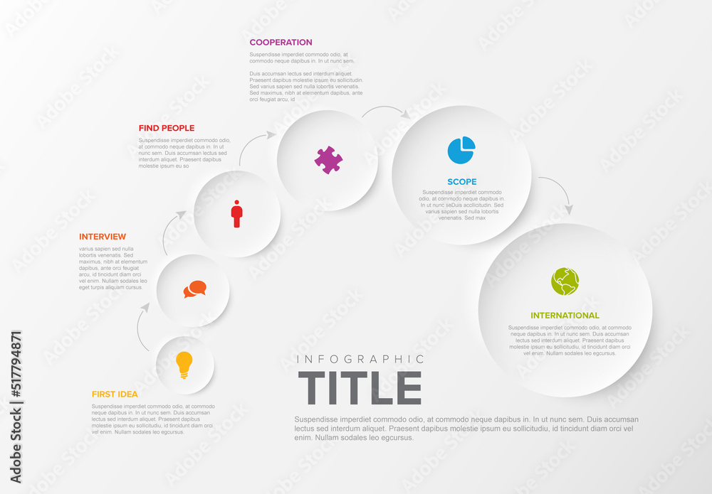 Simple Infographic with Six Circles and Small Icon Elements Stock ...