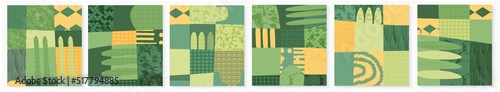 Set of abstract landscape vector social media background illustration. Countryside with colorful texture. Bundle of decorative eco cards. Nature, ecology, organic, environment postcard, poster design