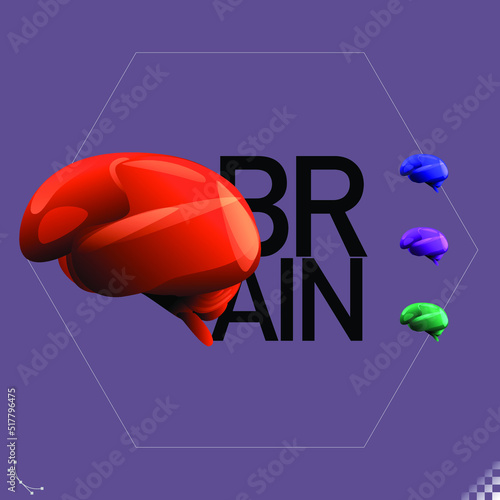 Modern beautiful stylized monotone human brain organ symbols and icons - part of a set