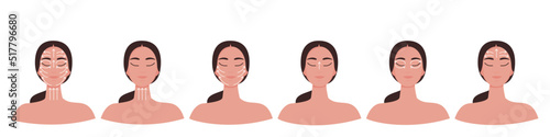 Infographic on facial massage lines. Step by step infographic with directions. Skin care to get glowing healthy look. Vector illustration isolated on white background. photo