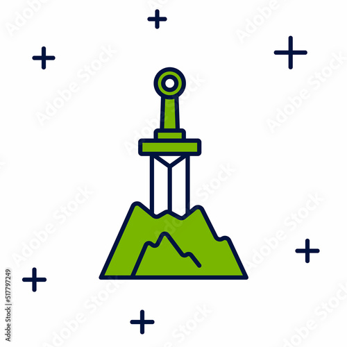 Filled outline Sword in the stone icon isolated on white background. Excalibur the sword in the stone from the Arthurian legends. Vector