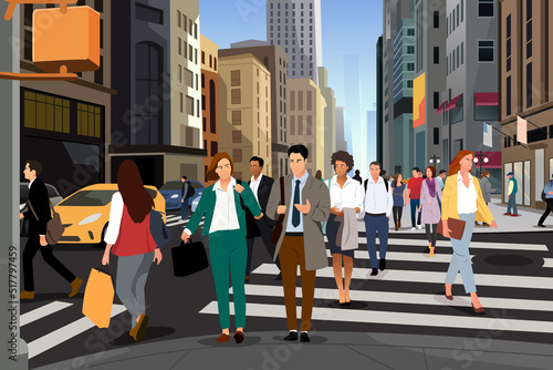 Business People Walking in the City Going to Work Vector Illustration