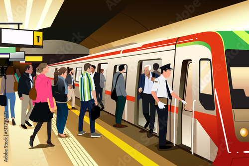 People Commuting Using Subway Vector Illustration