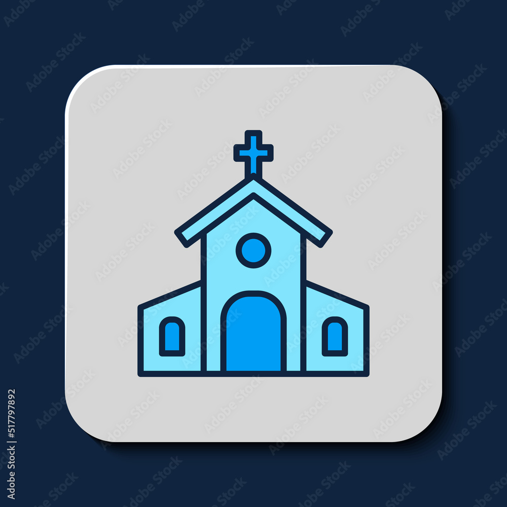 Filled outline Church building icon isolated on blue background. Christian Church. Religion of church. Vector Filled outline Church building icon isolated on blue background. Christian Church. Religion of church. Vector